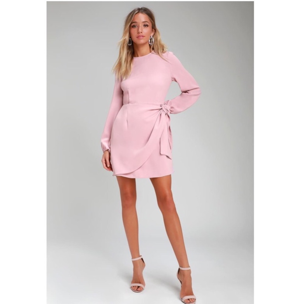 Lulus - Knot Rose Pink Long Sleeve Tie-Front
